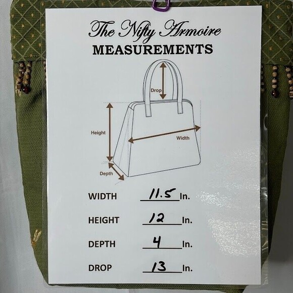 Green Canvas Boho Purse Bag Embroidered Dragonfly Wood Bead Snap Close Unbranded - Picture 9 of 9